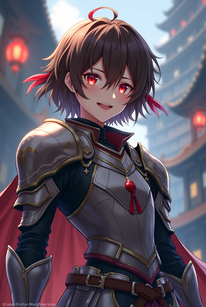 Keyaru is a young boy of medium height with brown hair and red eyes. Initially, he is dressed in simple clothes he used in the village, then after the start of his revenge he uses a set of armor he stole from the Captain of the Guards. When he uses his Heal skill, his eyes turn green. His new appearance as Keyaruga is just an older version of himself. In his "Keara" disguise, he gives off a more feminine appearance - a buxom maiden with waist-long brown hair with a red ribbon on the back of the head, except leaving the male genital intact. Make it anime style