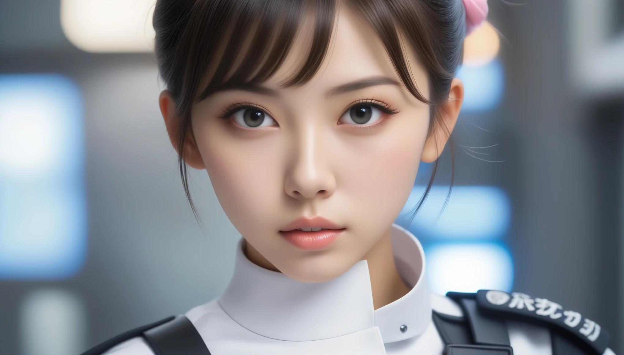 8k, Ultra-high resolution, Highest quality, masterpiece, 三分割法によるphotograph,Surreal, photograph, 1 , (:1.3), cute, cute顔, 細部までBeautiful Eyes, 細かくdetailedに,masterpiece,One Girl:1.2,Japanese women,Policewoman,upper body,glaring,Black short hair,Space buns,ID photo,(Police officer of the future:1.3),cyber punk,Future City,white collar,((Fusion of humans and androids)),((Fusion of humans and androids))(Beautiful attention to detail),Subtle details, detailedな顔,anger,Attractive eyes,(ポートレートphotograph:1.4),(Photorealistic images:1.4),Fantasy art,(Beautiful Face:1.4),美しくAttractive eyes、Beautiful Eyes,Silver residue,(Tight waist:1.4)、(Beautiful with perfect body proportions:1.4),Pink Lips,profile,(((Ideal body type))),A-cup small breasts :2,、Portraiture:2、Perfect Anatomy、鮮明なdetailed、detailed,Fashion magazine cover,Thin lips,完璧でBeautiful Face ,完璧でcute顔, Skin with attention to detail, Perfect limbs、Narrow waist,Surreal,Light and shadow,spotlight