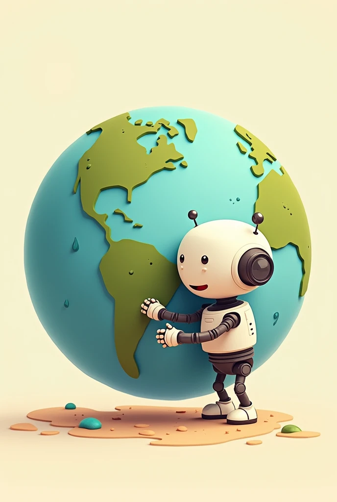 Generate an easy drawing of a planet earth holding hands with an easy-to-draw animated robot