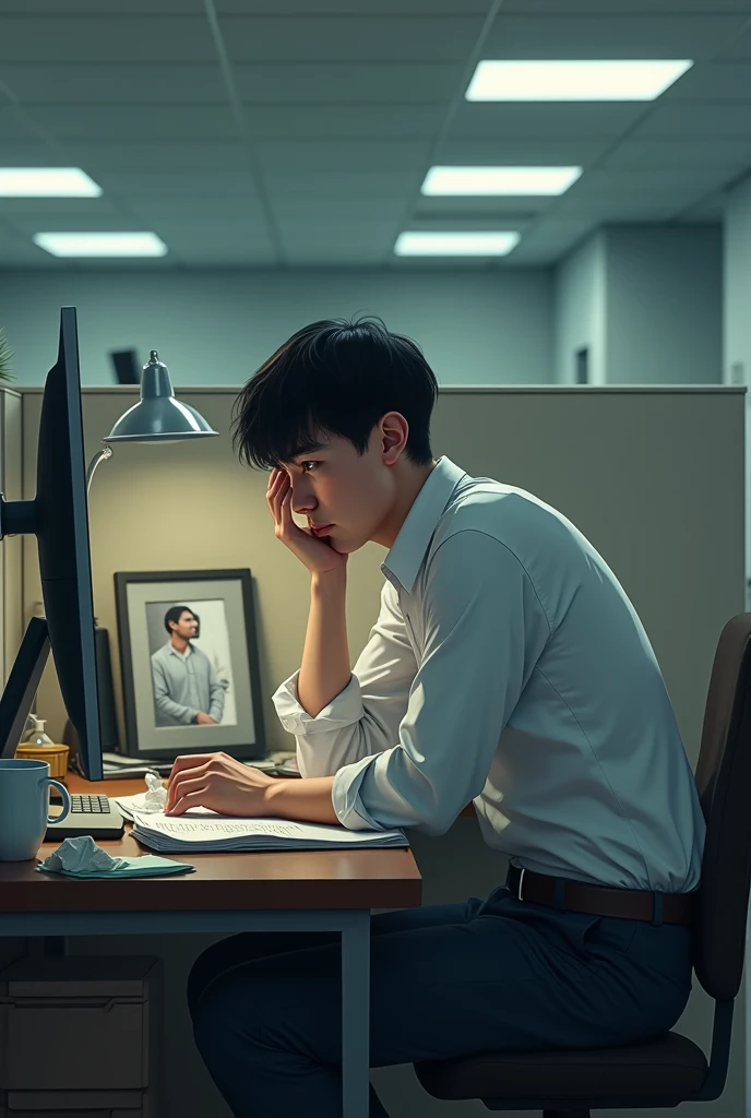 A young office worker sad
