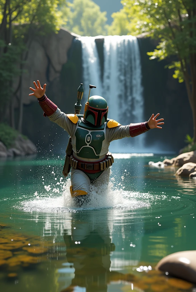 Mandaan falls into the pond、Star Wars、movie、Boba Fett
