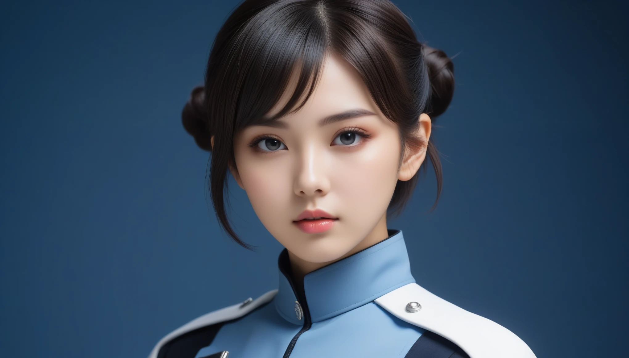 8k, Ultra-high resolution, Highest quality, masterpiece, 三分割法によるphotograph,Surreal, photograph, 1 , (:1.3), cute, cute顔, 細部までBeautiful Eyes, 細かくdetailedに,masterpiece,One Girl:1.2,Japanese women,Policewoman,upper body,glaring,Black short hair,Space buns,ID photo,(Police officer of the future:1.3),cyber punk,Future City,white collar,((Fusion of humans and androids)),((Fusion of humans and androids))(Beautiful attention to detail),Subtle details, detailedな顔,anger,Attractive eyes,(ポートレートphotograph:1.4),(Photorealistic images:1.4),Fantasy art,(Beautiful Face:1.4),美しくAttractive eyes、Beautiful Eyes,Silver residue,(Tight waist:1.4)、(Beautiful with perfect body proportions:1.4),Pink Lips,profile,(((Ideal body type))),A-cup small breasts :2,、Portraiture:2、Perfect Anatomy、鮮明なdetailed、detailed,Fashion magazine cover,Thin lips,完璧でBeautiful Face ,完璧でcute顔, Skin with attention to detail, Perfect limbs、Narrow waist,Surreal,Light and shadow,spotlight