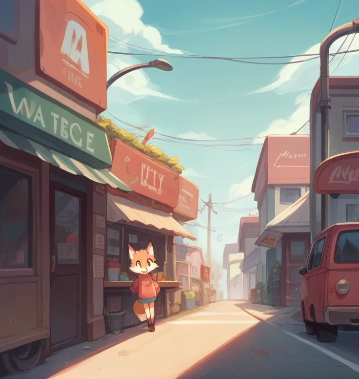Cute fox girl traveling, plain colors