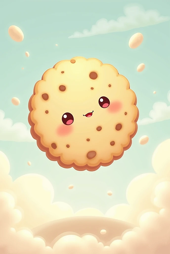 A cookie in the air in anime style only one and it should be simple he should have a face not such a face