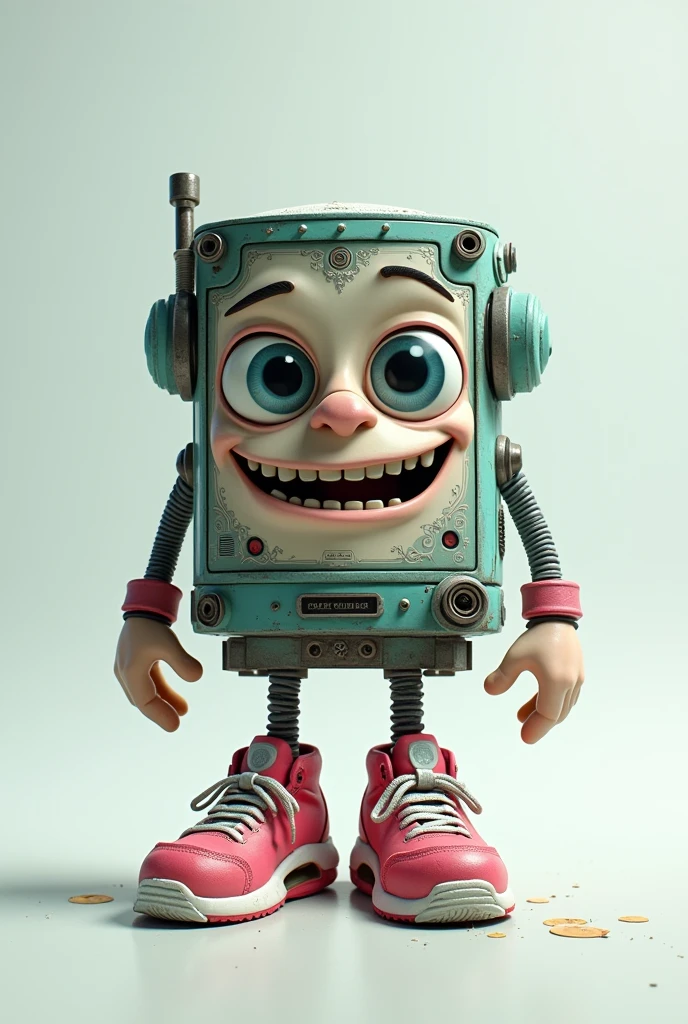 printer toner with arms and eyes and mouth and sneakers