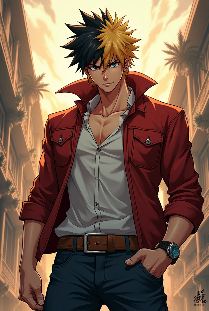 1 golden in gaps little black hair mix anime delinquent boy Powerful  man with lean muscles