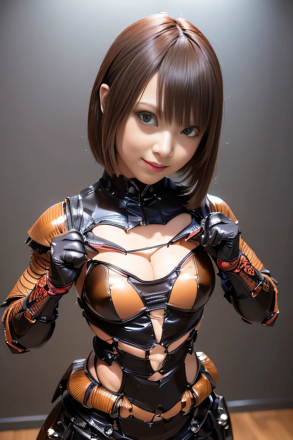 (high resolution,masterpiece,best quality,extremely detailed CG, anime, official art:1.4), realistic, photo, amazing fine details, all intricate, gloss and shiny,awesome many layers, 8k wall paper, 3d, sketch, kawaii, illustration,( solo:1.4), perfect female proportion,villainess, (fusion of dark brown cockroach and lady:1.4), (brown cockroach form lady:1.2), (brown cockroach lady:1.2), (fusion:1.2), (solo:1.4), (evil smile:1.2), muscular, abs, (cockroach brown exoskeleton bio insect suit:1.4), (cockroach brown exoskeleton bio insect armor:1.2), (brown transparency cockroach wing:1.4), (brown cockroach antennae:1.3),