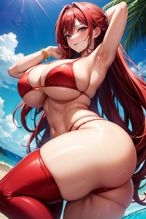 Sexy Curvy busty girl, with big thighs, long red hair , mikro bikini, fat ass