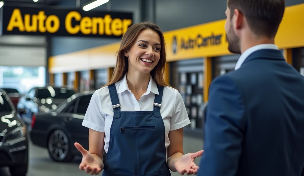 create an image in 1920x1080 format that shows how a customer should be approached at a tire auto center