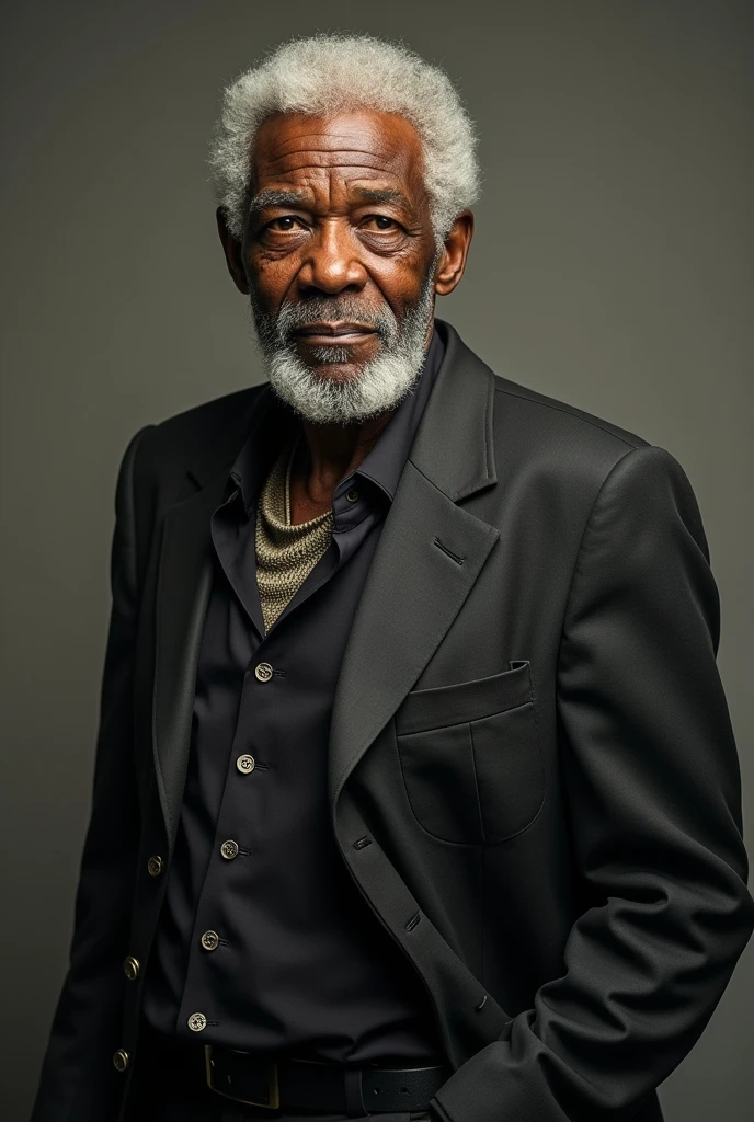 Create a person with Morgan Freeman characteristics , standing 