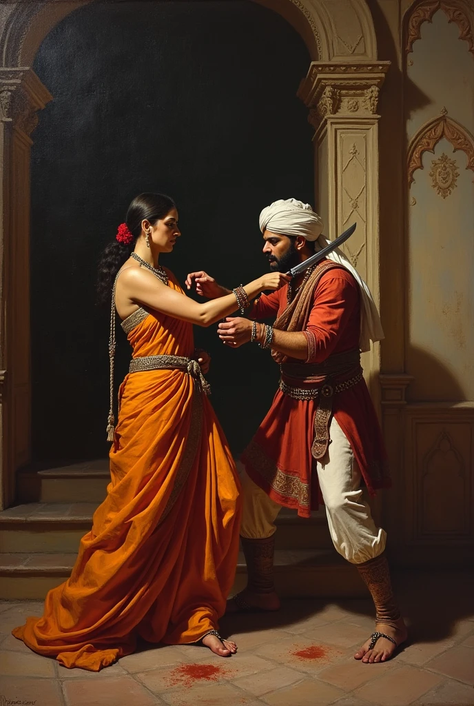 A rajput women brutally kills her rajput husband who is wearing turban with knife