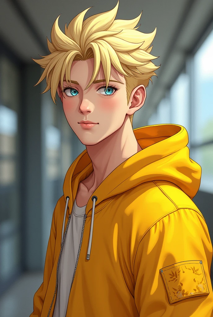 Anime man handsome with yellow hoodie Blonde attractive