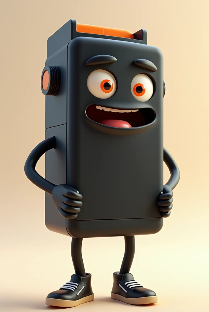 animated black printer toner with arm, gura, orange eyes and shoes