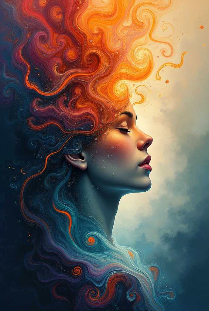 Abstract Narrative: An abstract image with swirling colors or shapes that evoke emotions and thoughts, representing the fluid nature of stories.