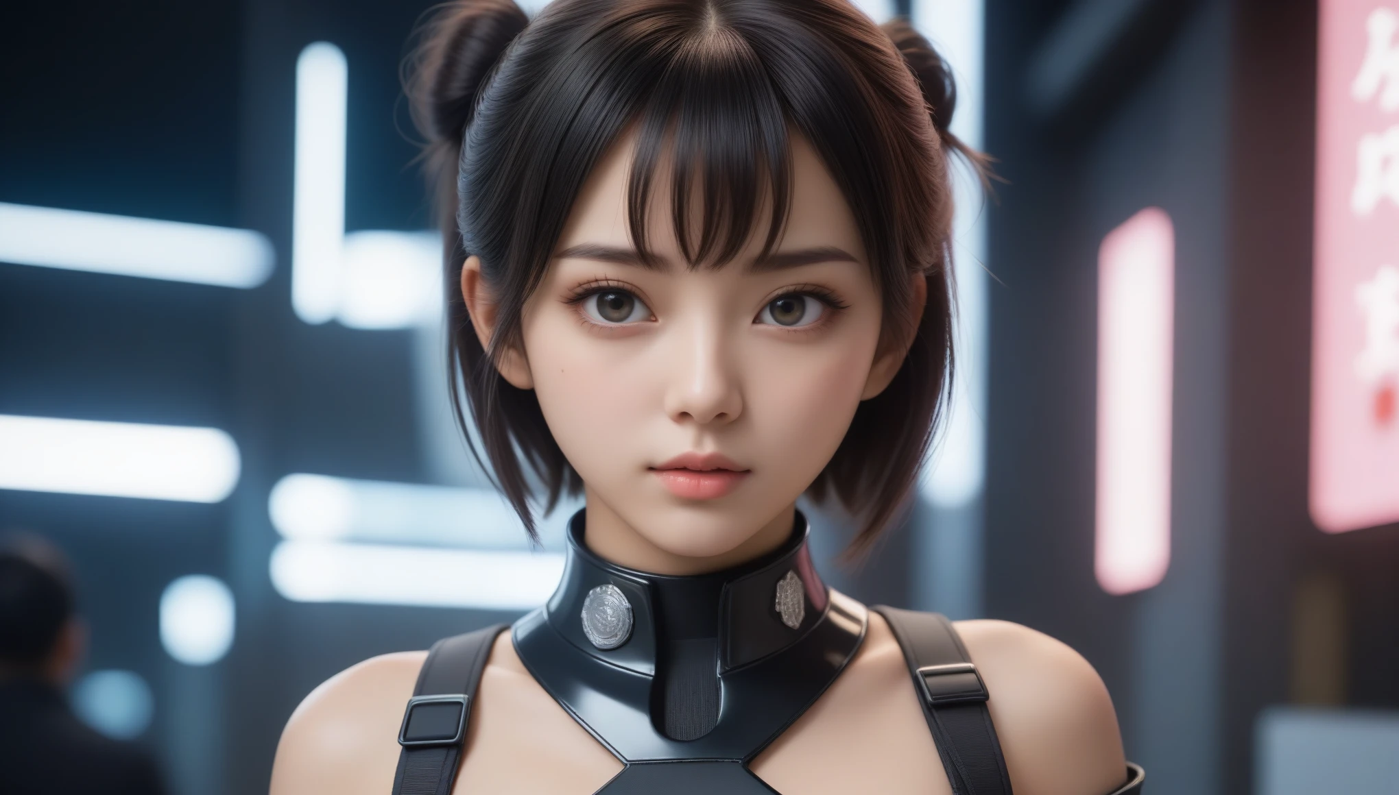 8k, Ultra-high resolution, Highest quality, masterpiece, 三分割法によるphotograph,Surreal, photograph, 1 , (:1.3), cute, cute顔, 細部までBeautiful Eyes, 細かくdetailedに,masterpiece,One Girl:1.2,Japanese women,Policewoman,upper body,glaring,Black short hair,Space buns,ID photo,(Police officer of the future:1.3),cyber punk,Future City,white collar,((Fusion of humans and androids)),((Fusion of humans and androids))(Beautiful attention to detail),Subtle details, detailedな顔,anger,Attractive eyes,(ポートレートphotograph:1.4),(Photorealistic images:1.4),Fantasy art,(Beautiful Face:1.4),美しくAttractive eyes、Beautiful Eyes,Silver residue,(Tight waist:1.4)、(Beautiful with perfect body proportions:1.4),Pink Lips,profile,(((Ideal body type))),A-cup small breasts :2,、Portraiture:2、Perfect Anatomy、鮮明なdetailed、detailed,Fashion magazine cover,Thin lips,完璧でBeautiful Face ,完璧でcute顔, Skin with attention to detail, Perfect limbs、Narrow waist,Surreal,Light and shadow,spotlight