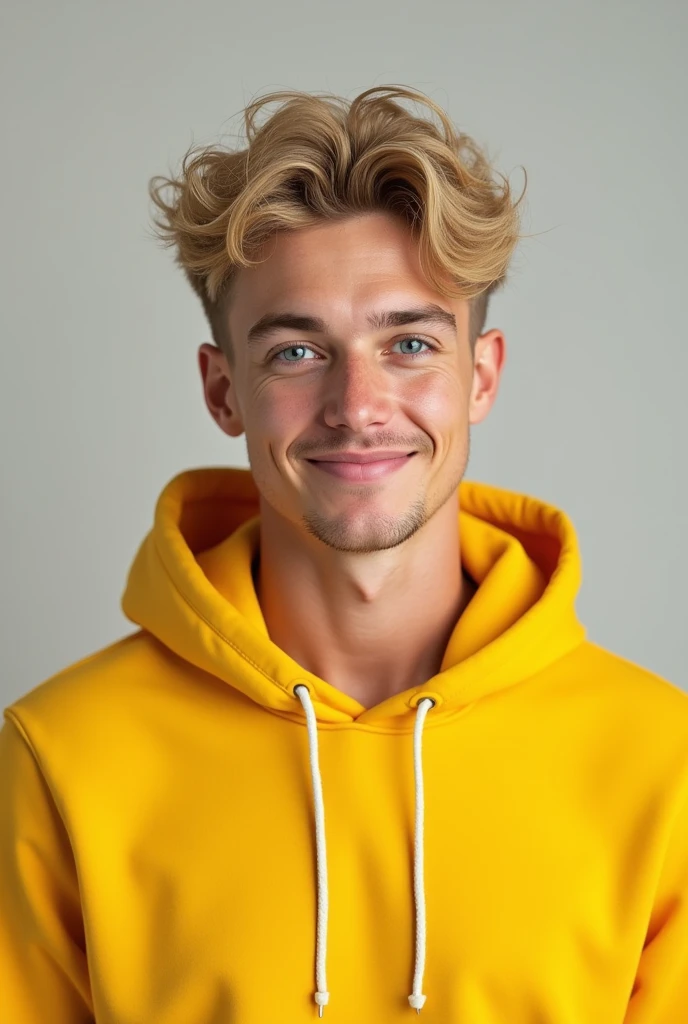 man handsome with yellow hoodie Blonde attractive 