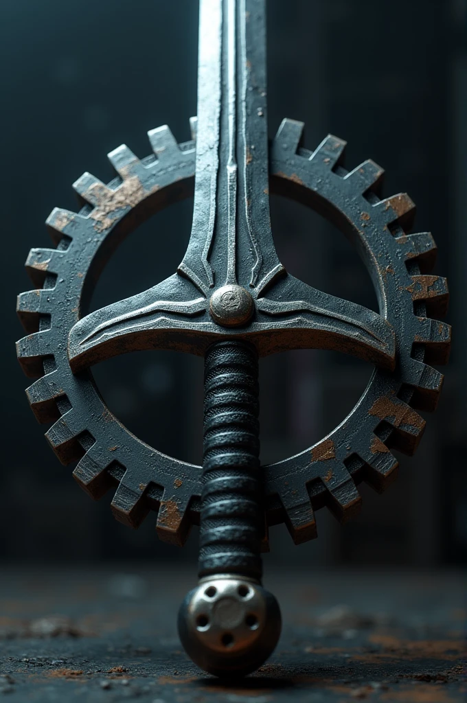 Make me a picture of a gear turning with a sword
