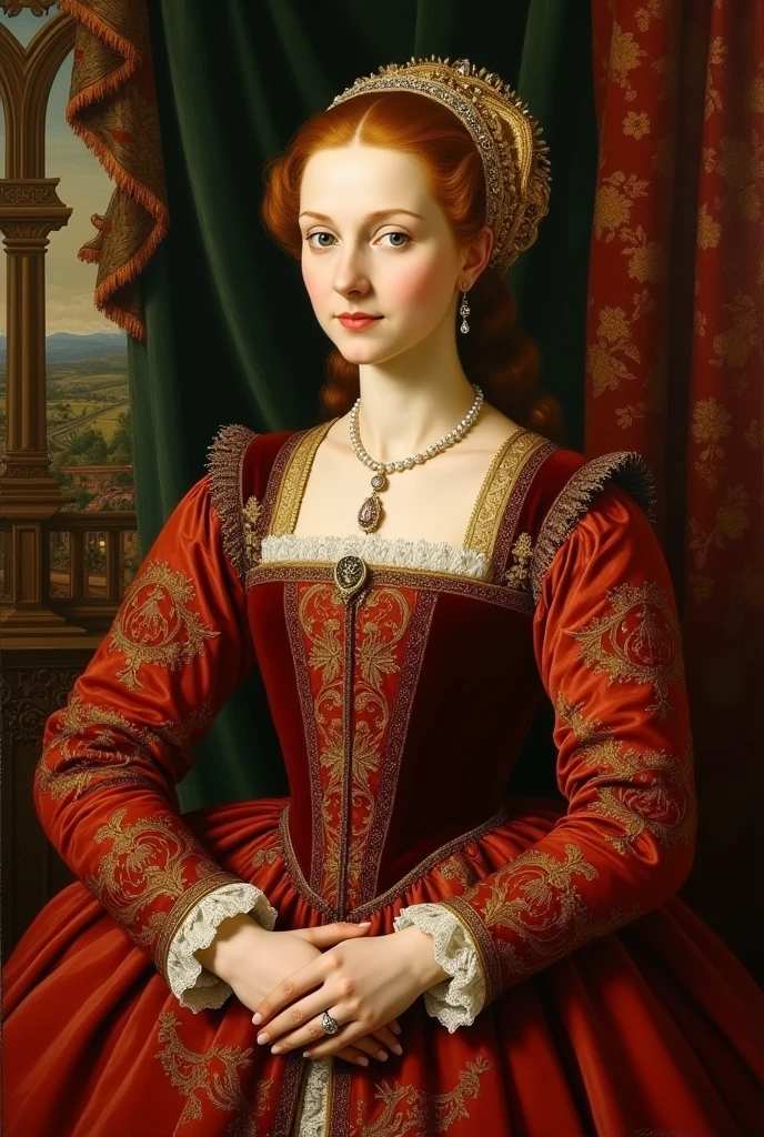 An oil painting of catherine of Aragon from The Spanish Princess
