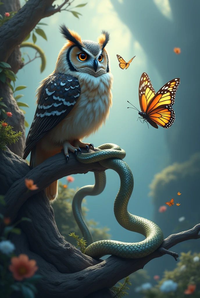 Owl Snake and Butterfly 
