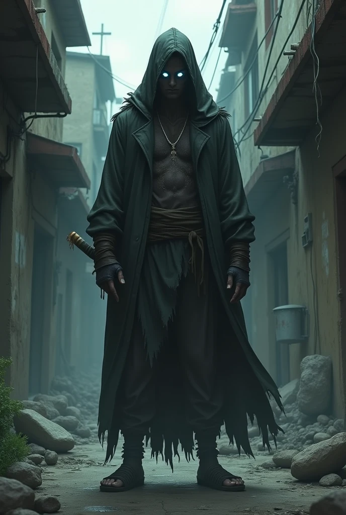 A god dressed like a scum who resembles the character Pain in Naruto 