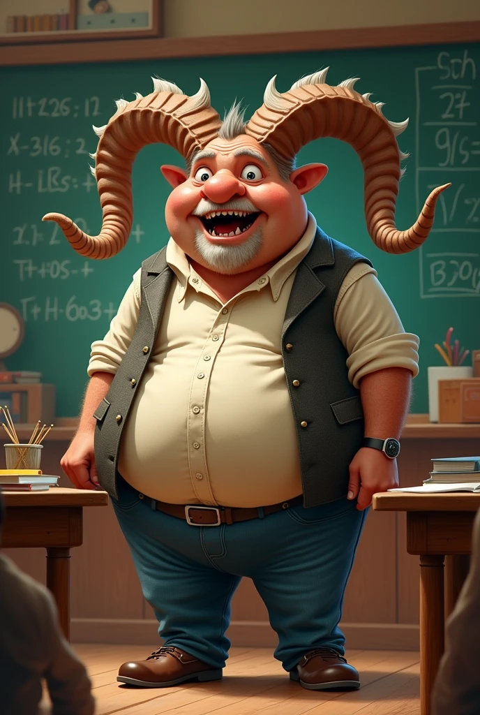 I want to create a fat math teacher with horns and dragon teeth 
