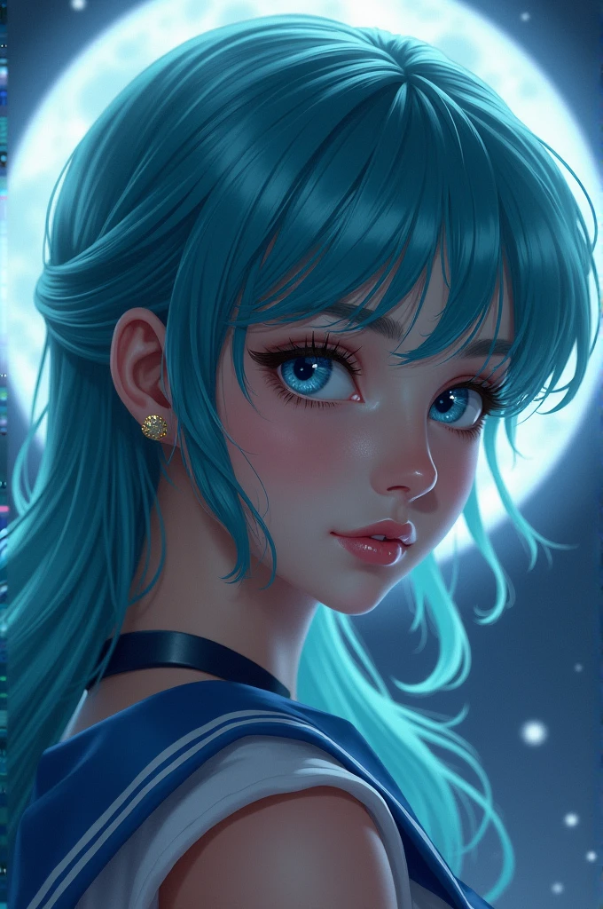 Sailor Mercury very realistic Hyper realistic full moon Extremely detailed In facial portrait with fine and detailed features 1.4 