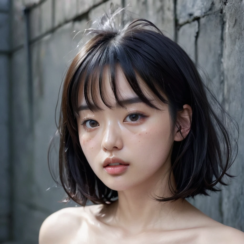 (masterpiece), (Highest quality), (Super detailed),(Disheveled Hair),(figure), (One girl), 1、 (Simple Background),Beautiful attention to detail,triangle face、 Delicate and beautiful face,freckles 、((No makeup))、、(midelioam)、floating,(High saturation),), Light-colored lips、(Mouth closed)、Soft Breasts、 Black Hair, bangs, Hair Ring, Floating hair, (The Shining), Best lighting, Best Shadow,(((NUDE)))、((breast enhancement))((Realistic)), RAW Candid Cinema, 16mm, Color Grading Portra 400 Film, Prominent colors, Ultra-realistic, Filmed with a movie camera, Detailed skin texture, Scattered beneath the surface、 (((cute refugee woman)))、 Highest quality, Very dark underground slums, (Solitary confinement),low length、Petite、 (Pretty face, Detailed face:1.2), (((Round face)))、((pubic hair)、(((full body))), Black Hair、Short Bob、Messy Hair、bangs、Large Breasts, 、(Detailed eyes)、(True Face) ((No makeup))、(((Thin lips)))、((((Scared))))、 (((pretty girl)))、((Highest quality、8k、masterpiece:1.3))、((((Dark basement))))、nsfw, (((1ork and 1girl, vaginale)))、(((cum in Pussy)))、(((cum on body)))