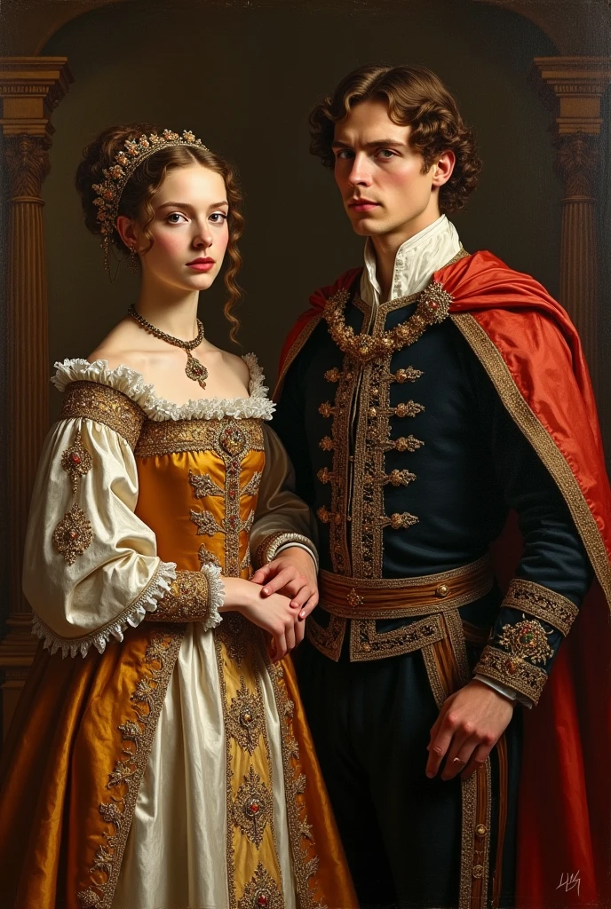 An oil painting of catherine of Aragon with pince arthur from The Spanish Princess