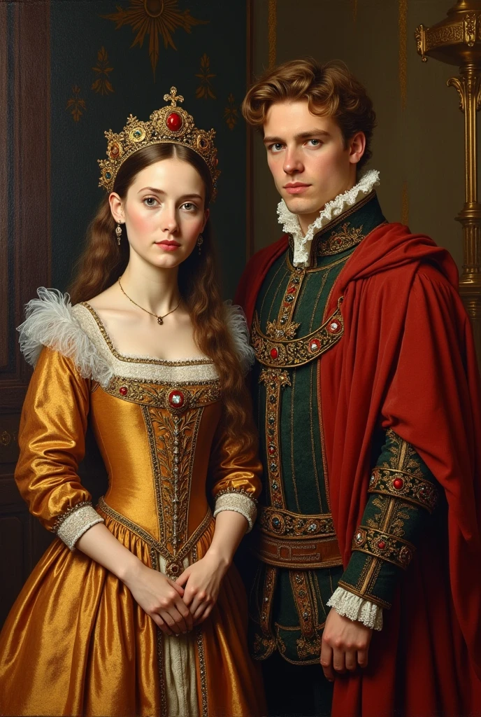 An oil painting of catherine of Aragon with pince arthur from The Spanish Princess