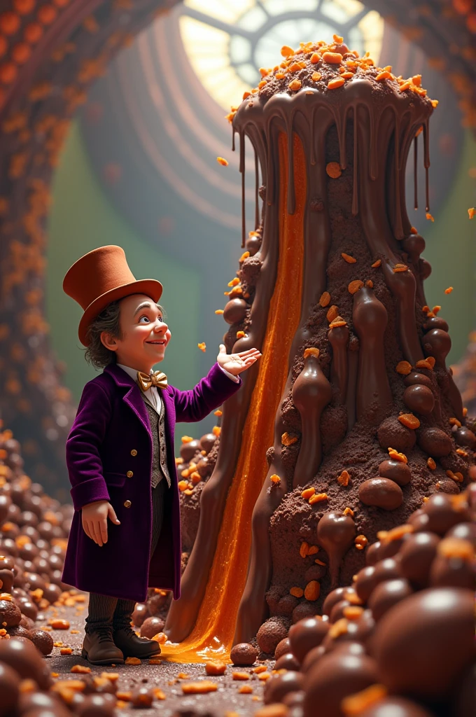 willy wonka eating a chocolate volcano