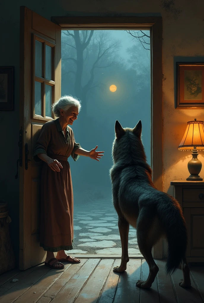 Grandma opening the door for the wolf









