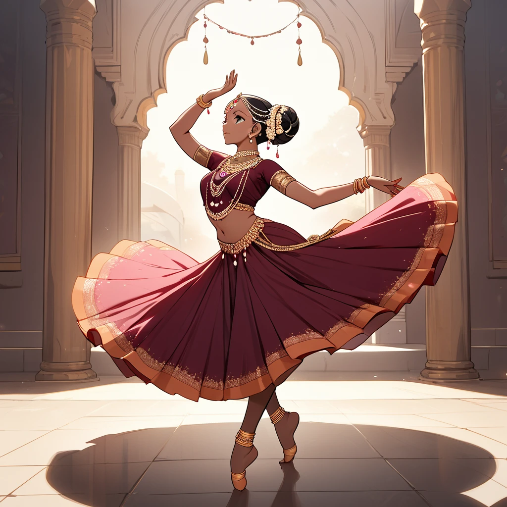 ((Highest quality)), ((masterpiece)), (detailed), (Perfect Face)、The woman is Reika Aoki, an Indian with dark skin and semi-long hair.、A woman is dancing Bharatanatyam in Bharatanatyam costume in India