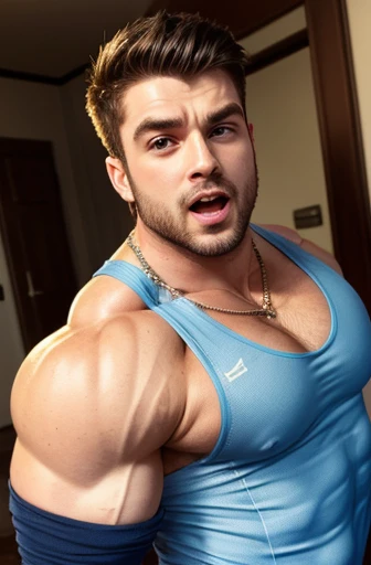 Muscular handsome man in suit、Stubble、Attractive eyes、Pose with arms forward、Mouth open、Italian、Big pectoral muscles、Chubby、Tight suit、Masculine、男らShii、 Masculine、Rin々Shii、Bulk、sexy、sex appeal、Strong arm、necklace、Low - Angle
