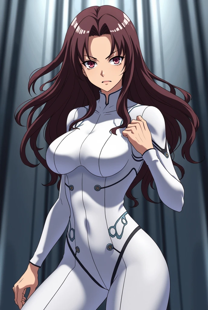 Female anime villain OC with brown hair and white clothes