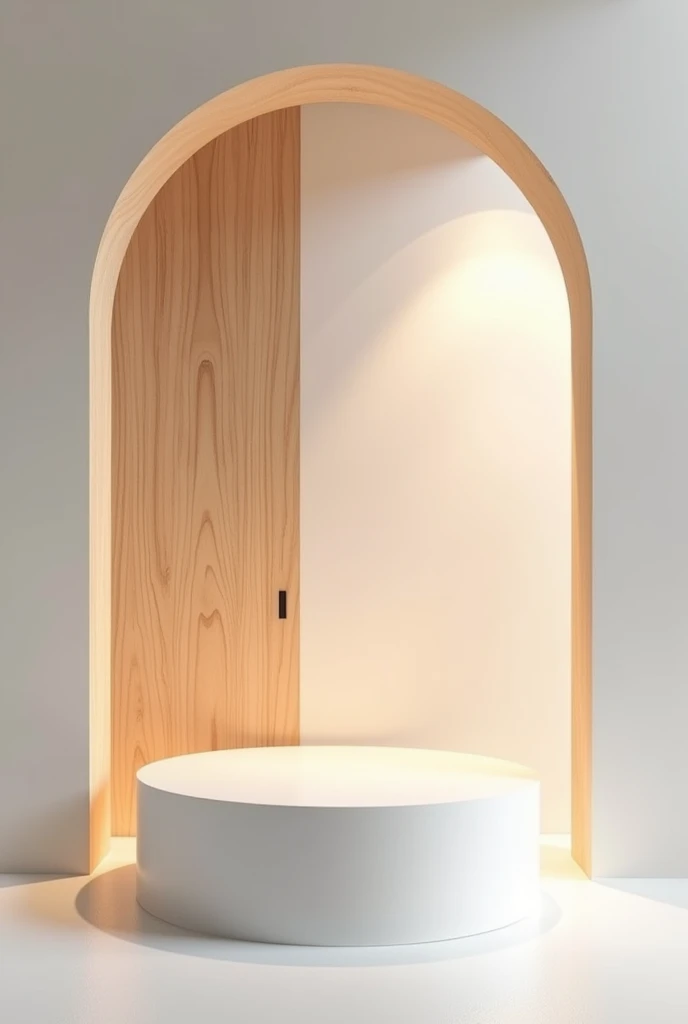 Cherry wood texture radiating warmth and sophistication, juxtaposed with an abstract white 3D room and an elegant white cylinder pedestal podium, ideal for showcasing premium goods. High quality with ample copy space. --ar 16:9 --v 6.0 --s 250