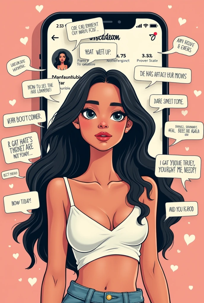 A cartoon analysis showing A beautiful woman getting a hateful comments from Instagram 