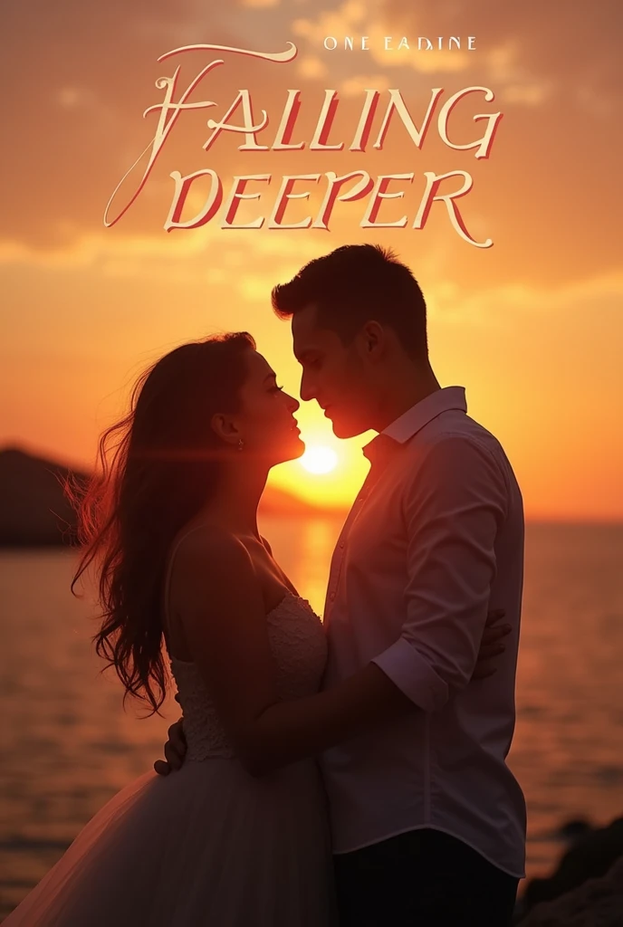 Design a thumbnail that captures the essence of a heartfelt love song titled 'Falling Deeper.' The image should feature a soft, romantic scene with warm tones, like a couple embracing or a serene sunset. Include the song title in elegant, easy-to-read text, positioned to stand out without overwhelming the image. The overall design should evoke deep emotion and love, drawing viewers in to click and listen."