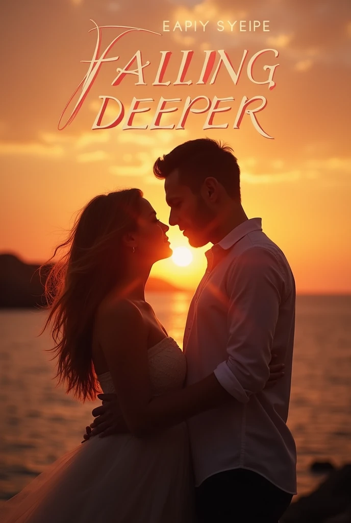 Design a thumbnail that captures the essence of a heartfelt love song titled 'Falling Deeper.' The image should feature a soft, romantic scene with warm tones, like a couple embracing or a serene sunset. Include the song title in elegant, easy-to-read text, positioned to stand out without overwhelming the image. The overall design should evoke deep emotion and love, drawing viewers in to click and listen."