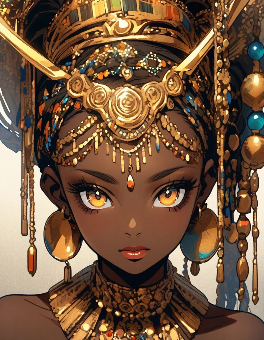 Portrait of an African goddess with lots of vintage jewelry 