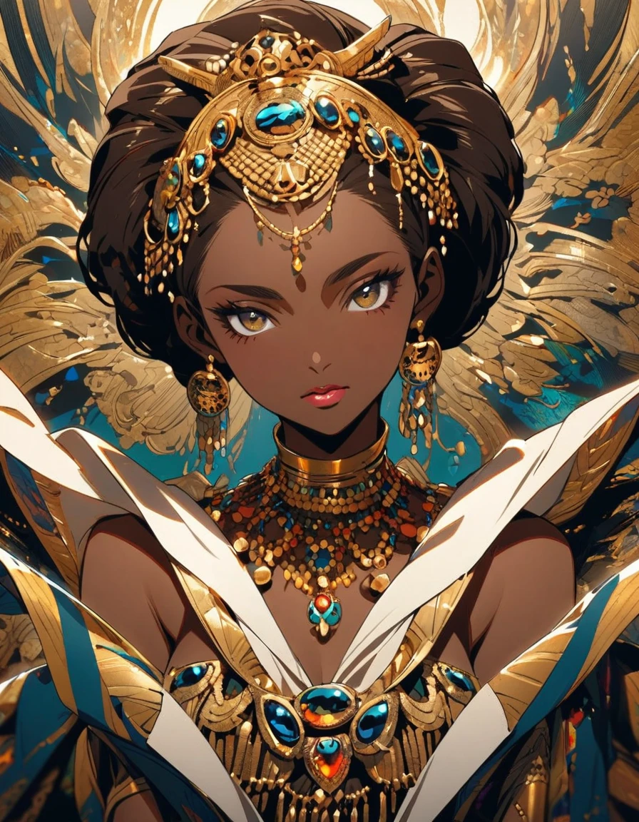 Portrait of an African goddess with lots of vintage jewelry