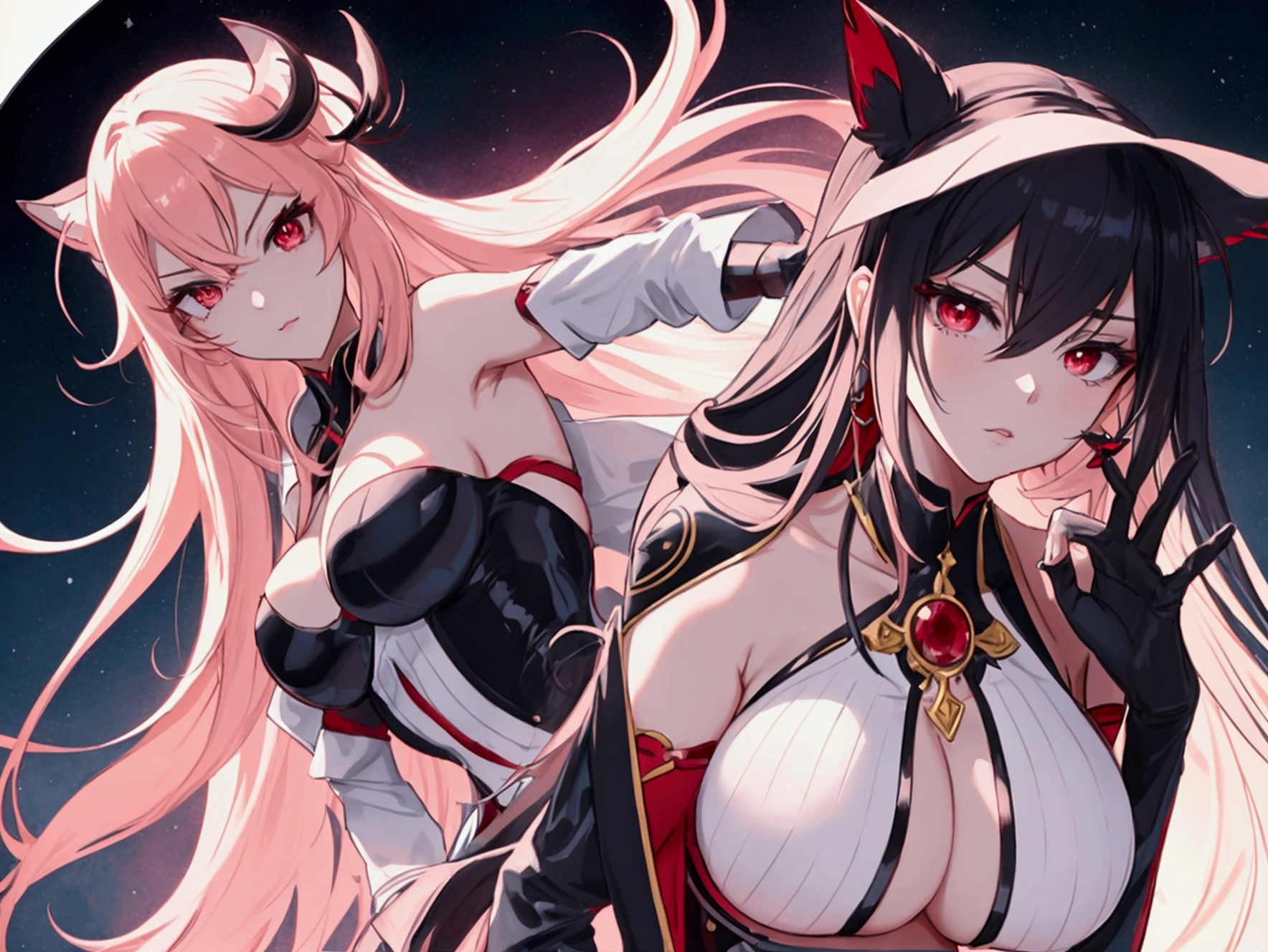 Create an anime girl around 1, a height of 180cm, sexy fitness, fierce eyes like a hunter, curved torso, beauty shape of jawline, beautiful, smooth skin, E - cup size of breast, her eyes are dark red, with a good chin, her hair is pitched black red, she symbolized as an Scarlet Phantom,she had a unique clothes with autrom.