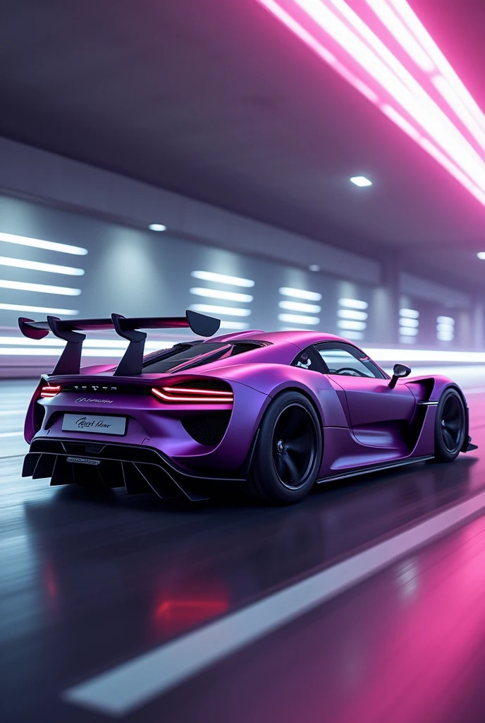 a porsche inspired sports car with koiniggseg is gtr r35 skaylina matte purple color with gull wing doors with v12 engine