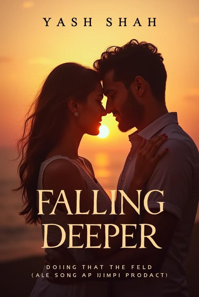 Design a thumbnail that captures the essence of a heartfelt love song titled 'Falling Deeper.' by Yash shah The image should feature a soft, romantic scene with warm tones, like a couple embracing or a serene sunset. Include the song title in elegant, easy-to-read text, positioned to stand out without overwhelming the image. The overall design should evoke deep emotion and love, drawing viewers in to click and listen."