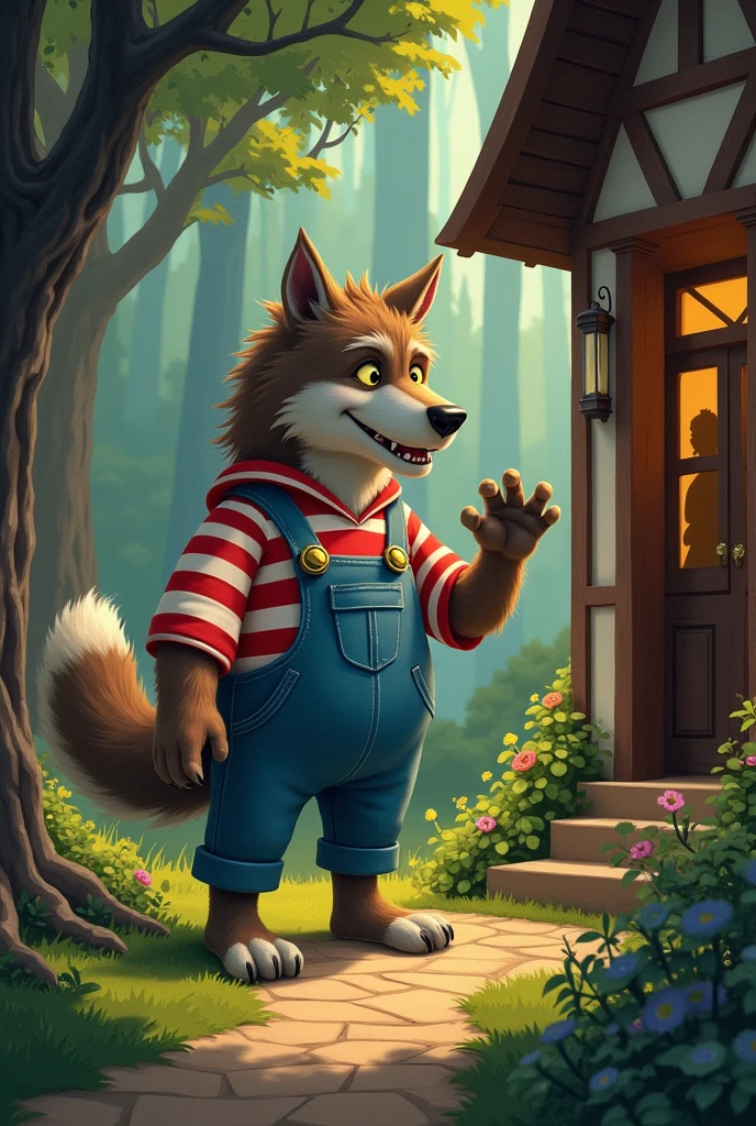 Wolf dressed as Tim Ads knocking on grandma's house