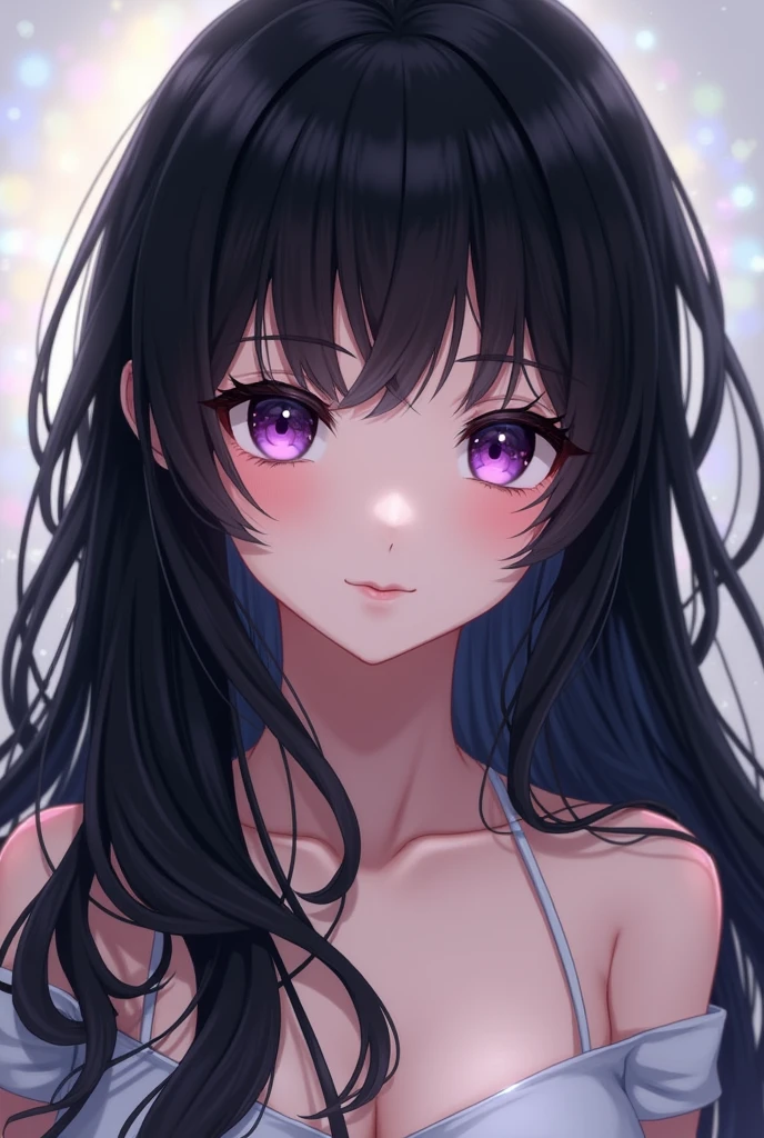 Anime long hair girl black hair purple eyes