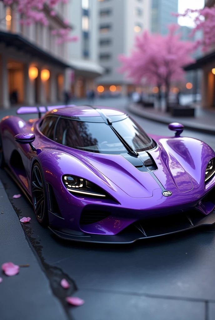 a porsche inspired sports car with koiniggseg is gtr r35 skaylina matte purple color with gull wing doors with v12 engine give it a name