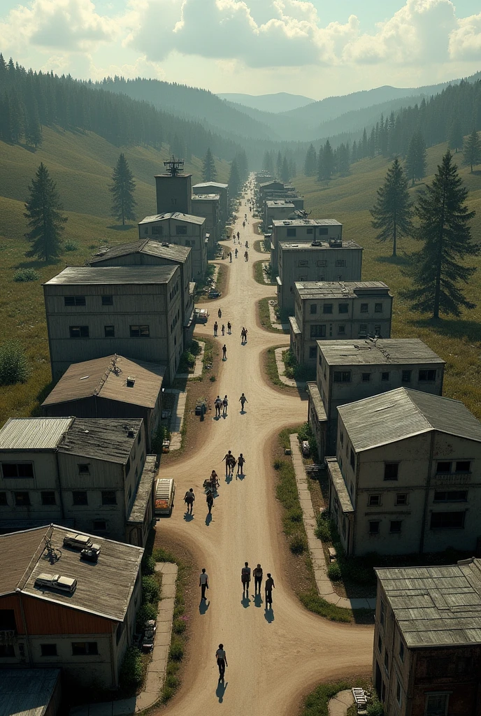 (photorealism:1.2), a town similar to Woodbury from The Walking Dead