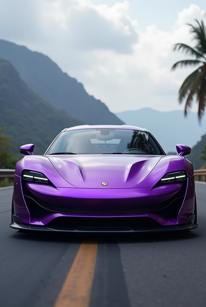 a porsche inspired sports car with bmw is gtr r35 skaylina matte purple color with gull wing doors with v12 engine give it a name