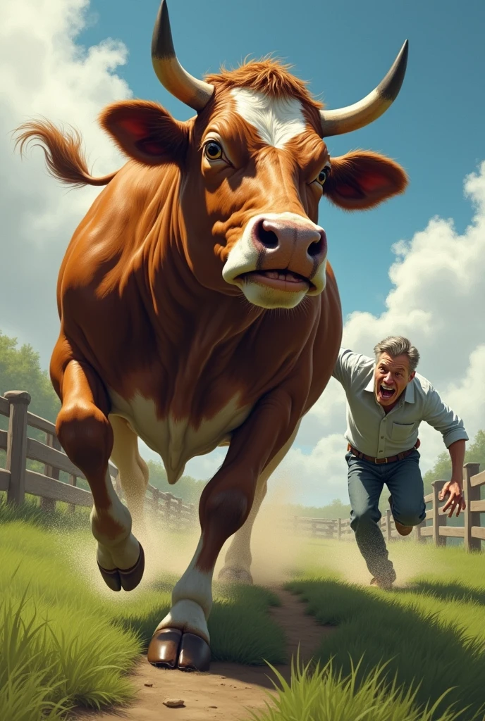 Cow attack a man