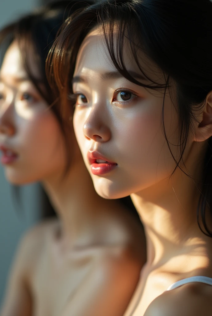 Realistic photo, two japanese women, nude, I'm working out, Detailed face and body, Natural light, High resolution, photoRealistic, (Highest quality,8k,High resolution,masterpiece:1.2),Very detailed,(Realistic,photoRealistic,photo-Realistic:1.37),Realistic skin texture,Fine eyes and lips,Beautifully detailed face,Long eyelashes,Smooth Skin,Natural body shape